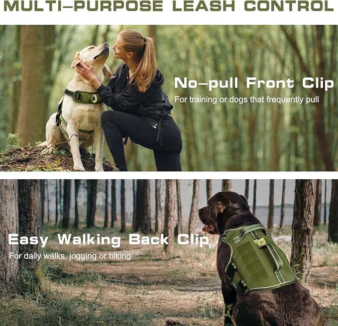 Dog Harness Medium Sized Dog, No Pull Dog Vest with Molle System | Tactical, Easy Control With Handle, Breathable Soft Padded, Adjustable, Reflective, No Choke for Walking, Green Medium - Image 3