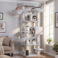 Hey-brother Cat Tree, Multi-Level Tower with 3 Condos, Hairbrush, MPJ035-MW | 74 Inches XL Large Scratching Posts for Indoor Cats and Kittens, 2 Wide Platforms, 2 Plush Baskets, Toy Balls, Light Gray by Hey-brother
