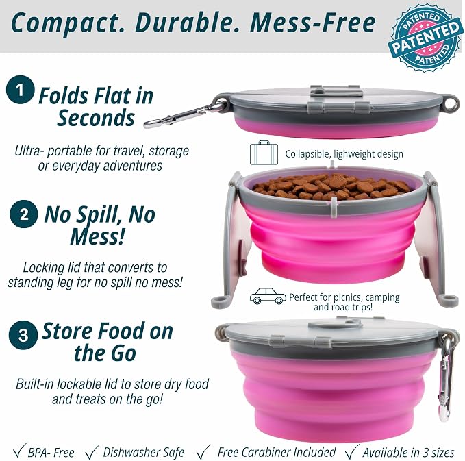 Loving Pets Bella Roma Collapsible Dog Bowls - Silicone Dog Bowls, Foldable Bowl, Puppy Essentials & Hiking Pet Supplies Great for Home & Travel (Pink, Medium) - Image 2