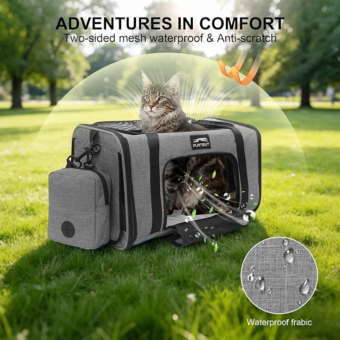 Soft-Sided Cat Carrier with Foldable Litter Box for Air Travel, Gray | A compact soft-sided carrier with a foldable litter box and organized storage for flights, car trips and hotel stays. - Image 6