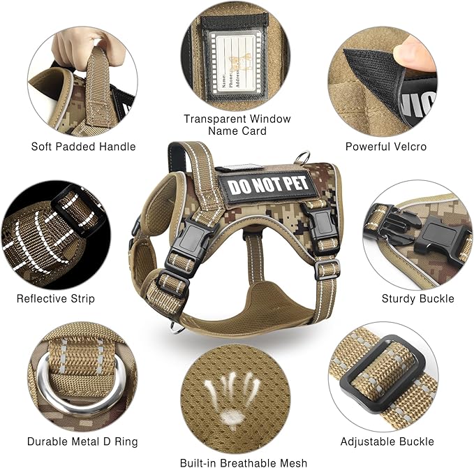 Tactical Dog Harness and Leash Set with 10 Patches for Large Dogs | Heavy Duty No Pull Service Animal Dog Vest with Dog Seat Belt ,Adjustable Reflective Easy Walk for Training Hiking Camo L - Image 6