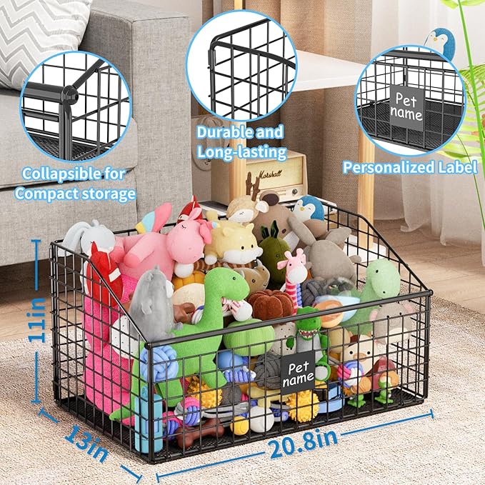 Kaiferty Indestructible Dog Toy basket, Large Toy Bin for Dogs,Pet Toy Bin Dog Metal Basket Organizer Storage for Toys Food Storage (Black) - Image 8