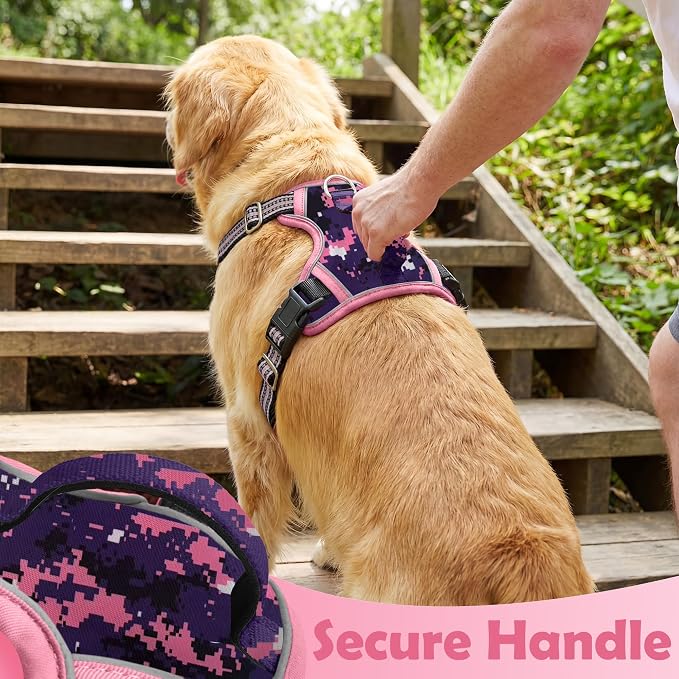 Dog Harness No Pull, Adjustable Pet Vest Harness, Super Soft Material with Vertical Handle Easy Control, Reflective Night Walking, 2 Leash Clips for XLarge Dogs, Mosaic Pink, XL - Image 5
