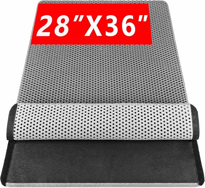 Double-Layer Cat Litter Mat, Detachable, Large 36"x28", Gray | Extra Large cat litter box mat, detachable hook & loop for easy cleaning, soft EVA, nonslip, urine-proof, washable by Xuanyaente