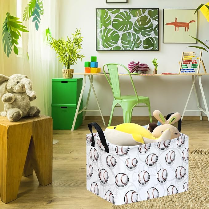 Kids Storage Basket Empty,Baseball Waterproof Storage Bins Organizer, Foldable Closet Shelf Baskets with handles for Women,Nursery Hamper Toys Box,Room Decorations - Image 4