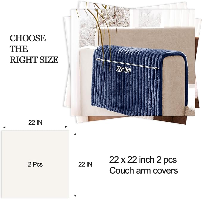 100% Waterproof Couch Arm Covers 2pcs, Fuzzy Chair Arm Covers Thick Soft Recliner Chair Armrest Protectors, Non-Slip Couch Armrest Cover Pet mats for Sofa (Navy Blue, 22" x 22" 2 Pack) - Image 7