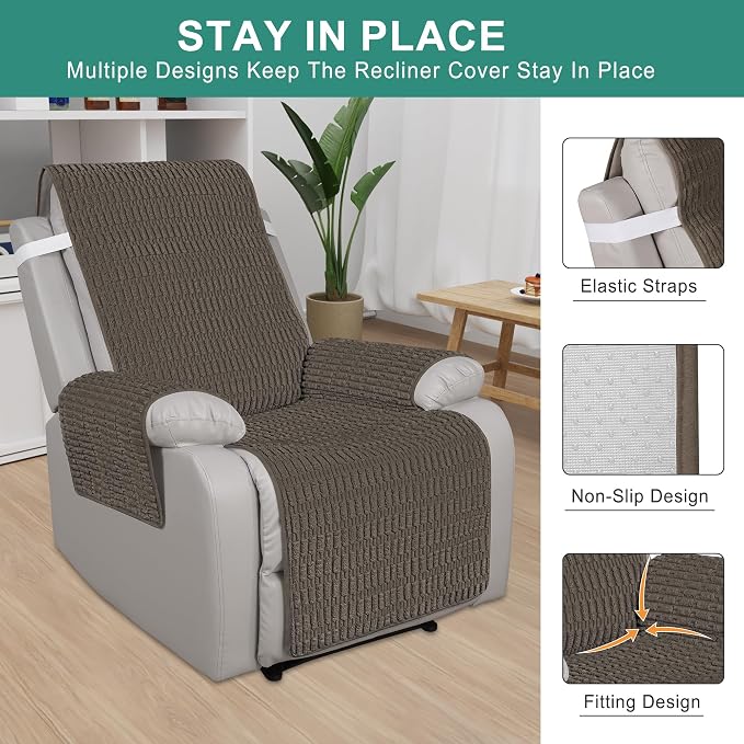 Foxdecor Recliner Chair Covers, Recliner Cover Non-Slip Chair Covers, Washable Recliner Couch Cover Furniture Protector, Cover for Recliner Chair with Elastic Straps. (Chocolate, 23" W) - Image 3