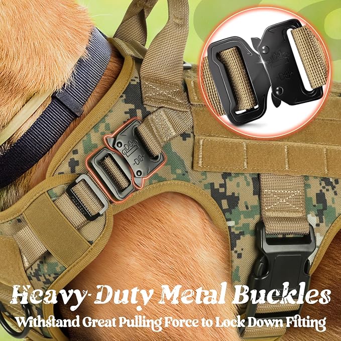 rabbitgoo Tactical Dog Harness for Medium, Heavy Duty Military No Pull Vest | Sturdy Metal Buckles, 5 Adjustments, Molle System, Powerful Pullers for Training, Hunting, Outdoor, Brown Camo, Medium - Image 4