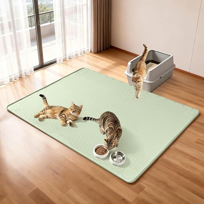 Silicone Cat Litter Mat for Litter Box 40”x40” Large Cat Mat, Green | Waterproof, Non-Slip, Leak-Proof Rug Mat with Lip, Easy to Clean, Extra Large Litter Catcher Mat for Floor - Image 2