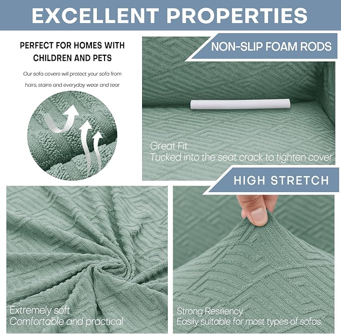 ZNSAYOTX 1 Piece Jacquard Chair Slipcovers for Living Room High Stretch Chair Covers with Arms Anti Slip Pets Friendly Couch Sofa Armchair Cover Furniture Protector (Small, New Pattern Pea Green) - Image 4
