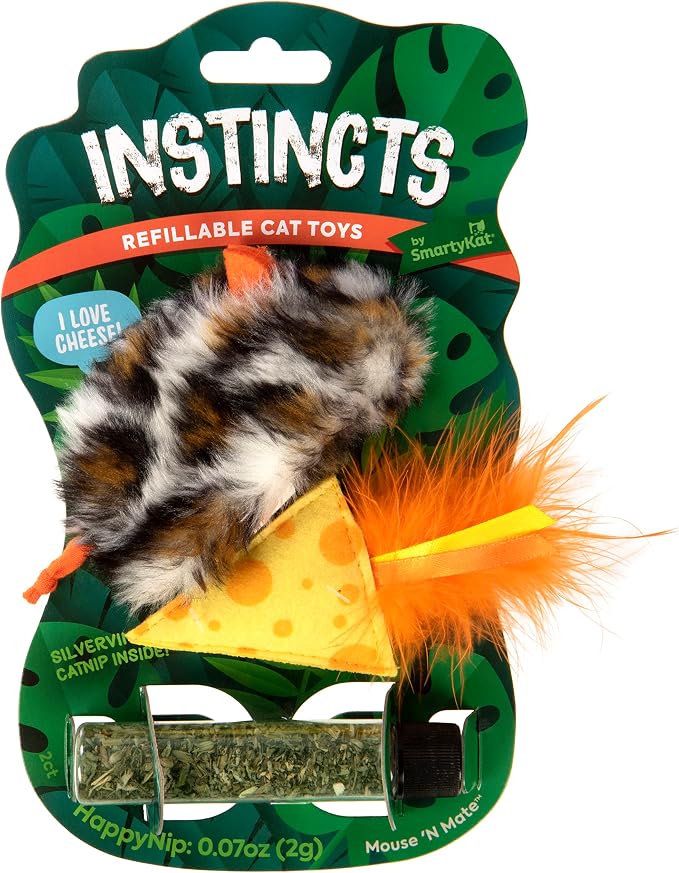 Instincts by SmartyKat 2-Pack Mouse 'N Mate Plush Refillable Cat Toys w/HappyNip Tube (Catnip & Silvervine) - Multicolor, 2-Pack - Image 2