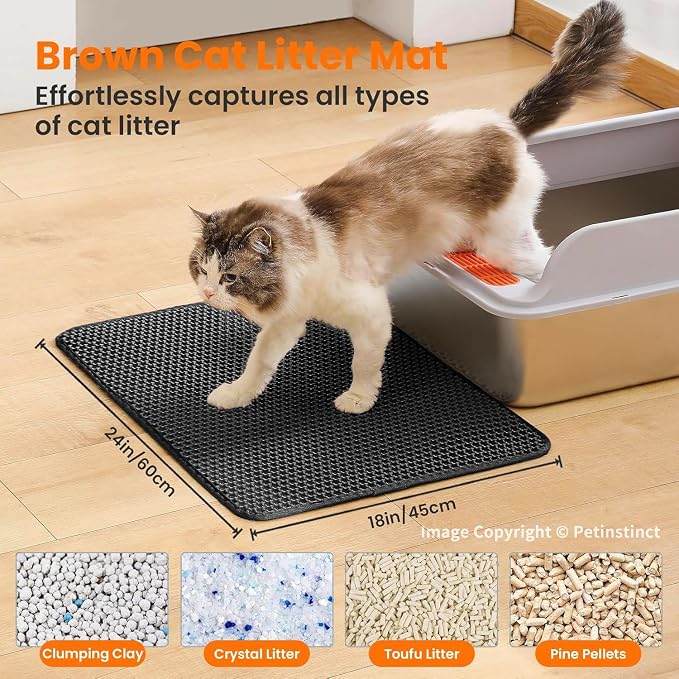 Cat Litter Mat, Double Layer Honeycomb Litter Box Mat | 24x18”, Efficient Litter Trapping, Easy to Clean, Waterproof, Non-Slip, Soft on Paws, Scratch Resistant, Black, Large - Image 2
