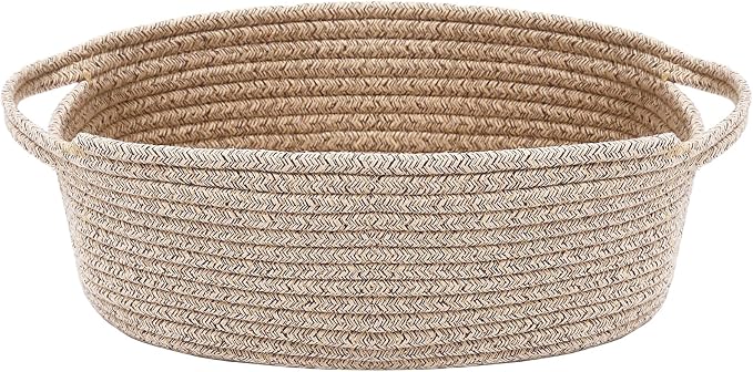 JMvicyroam Small Woven Basket, Empty Gift Basket, Oatmeal/1 Pack | Small Gift Basket, Cotton Rope, 12 x 8 x 12 in, Handles, Includes Ribbon and Bag, Birthday Gift Basket by JMvicyroam