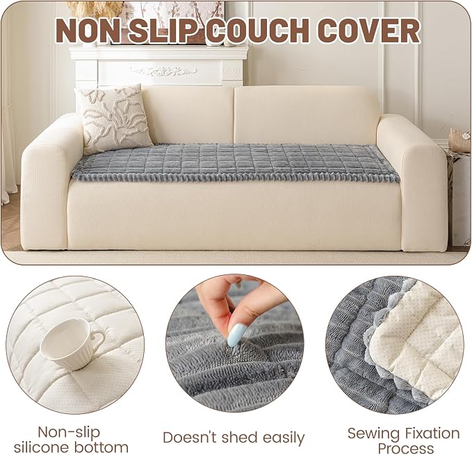 Couch Cover for Dogs Washable, Non Slip Soft Cozy Waterproof Light Grey | Pet Friendly, Fuzzy Durable Plush Thick Slipcovers for 3 Cushion Sofa Cover Protector Mat Bed Furniture Couches 27.6"x59.06" - Image 4