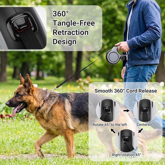 Segarty 26 Ft Walking Lead with Poop Bag Holder for Dog 66 lbs - 110 lbs, 8m Dog Leash Retractable with Anti-Slip Handle & One-Handed Brake Pause Lock, 360°Tangle-Free Leash for Pet Outside Activities - Image 5