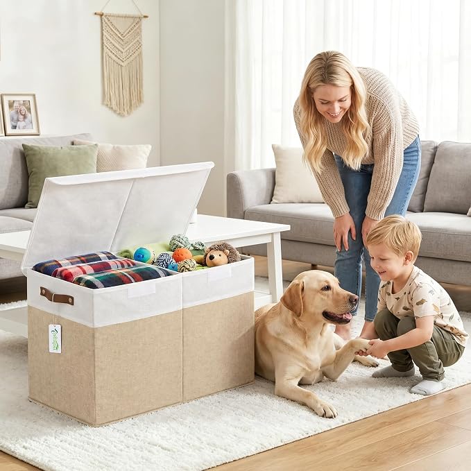 Bagnizer Large Toy Storage Box with Lids, Collapsible Sturdy Baby Storage Organizer Chest Bin Basket for Kids, Boys, Girls, Playroom, Nursery, Bedroom, Closet 25"x13"x16" (Beige and White) - Image 7