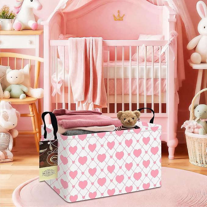 Rectangle Canvas Foldable Storage Basket for Nursery, Heart - Image 7
