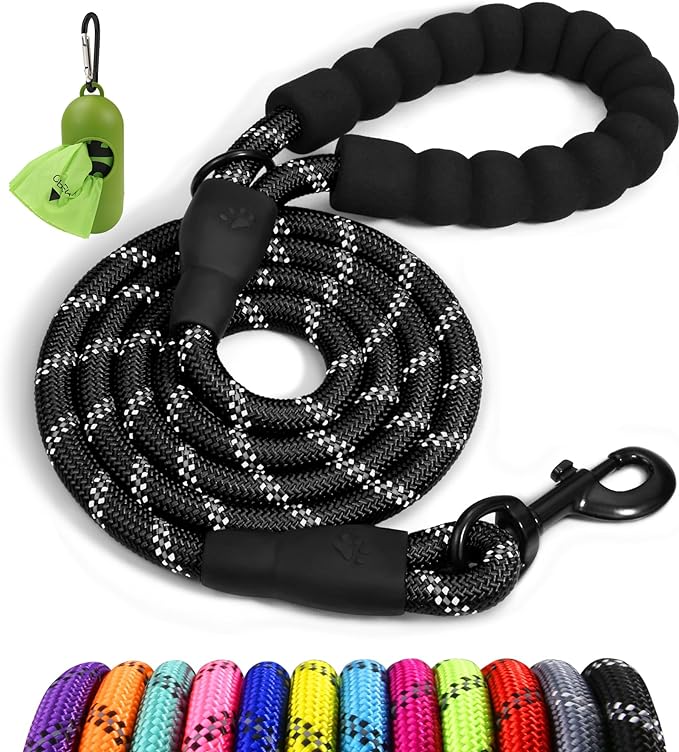 Taglory Rope Dog Leash for Small Medium Dogs, 6 FT Padded Handle, Black | Made of Climbing Rope, Reflective for Night Walks and Training, Comfortable Grip, Anti-tangle Swivel Clip, 3/8 inch by Taglory