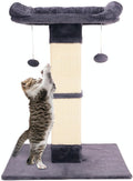 34" Cat Scratching Post for Indoor Cats, Sisal Cat Scratcher with Large Plush Perch, Vertical Posts with Elevated Bed and with Two Dangling Balls, Removable & Washable Cover, Dark Grey by Runske