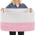 MEGASKET Large Pink Storage Basket, 22" x 17" x 12" Rectangle Cotton Rope Bin for Organizing, Woven Blanket storage for Living Room, Kids Toy Bin Box, Decorative Nursery Storage, Pink Room Decor by MEGASKET