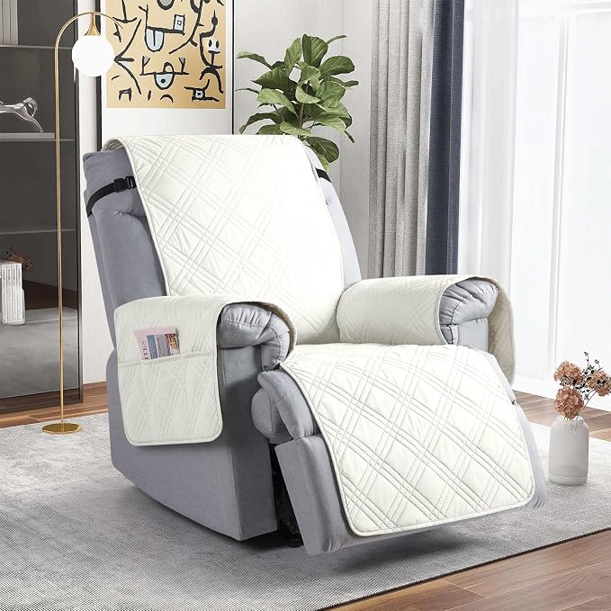 TAOCOCO 100% Waterproof Recliner Chair Cover, Non Slip Recliner Covers for Recliner Chair with Pocket, Washable Reclining Chair Cover Furniture Protector for Kids,Dogs(23.6'', Ivory) - Image 8