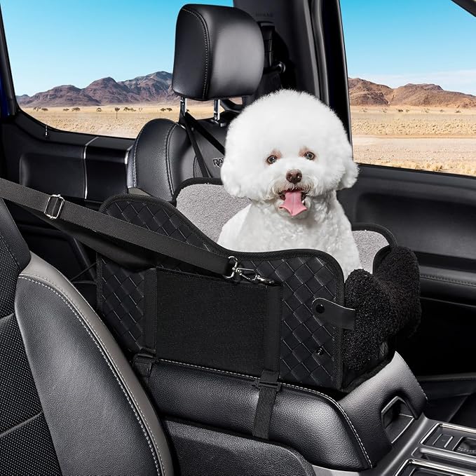 TKYZ Center Console Dog Car Seat for Small Dogs,for Car/SUV/Small Truck | Soft Pillow,Double fixation,PU Leather Easy To Clean,Pet Booster with Safety Belt,Puppy Car Seat for Small Dogs 0-11 lbs by TKYZ