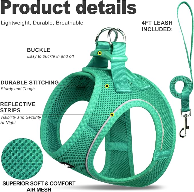 Fida Cat Harness and Leash Set for Walking Kitten and Puppy, Escape Proof Kitten Harness with Breathable Lightweight Soft Mesh, Adjustable Reflective Step-in Design. (XXXS, Green) - Image 2