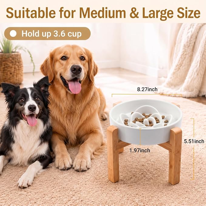 Elevated Ceramic Slow Feeder Dog Bowls Anti-Choking Slow Feeding for Medium& Large Anti-Slip Non-Lead & Toxic Durable Easy to Clean Maze Slow Feeder Bowl（8.66in White Flower Pattern） - Image 3