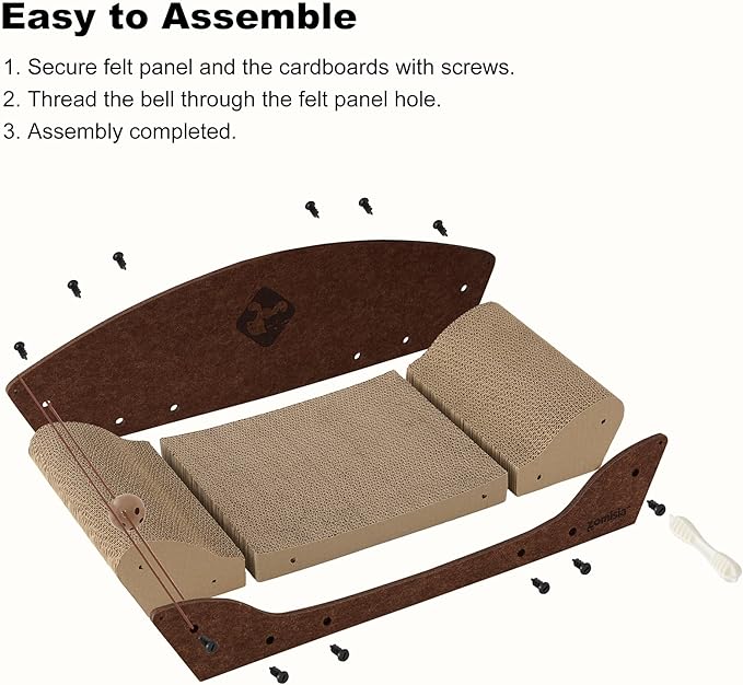 ZOMISIA 26'' Cardboard Cat Scratcher Bed - Large Scratcher Couch for Indoor Cats, Orthopedic Scratching Board, Lounger Scratching Couch with Bells - Image 6