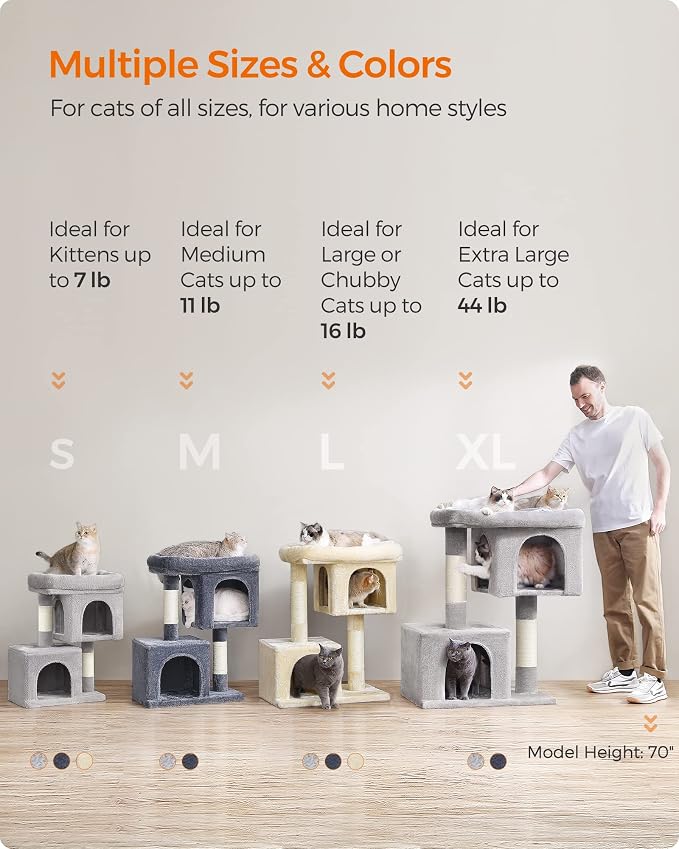 Feandrea Cat Tree, 33.1-Inch Cat Tower, Plush Condo for Large Cats up to 16 lb, Large Perch, 2 Caves, Scratching Post, Beige UPCT61M - Image 6