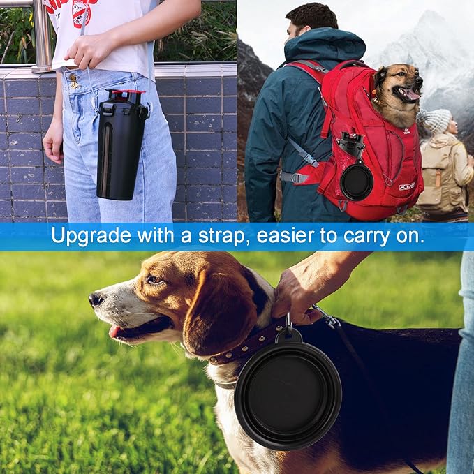 Dog Travel Water Bottle Collapsible Bowls, 2 in 1 Pet Food Container with Collapse Bowls, Outdoor Portable Water Bowls for Walking, Traveling, Camping and Hiking (Black) - Image 2