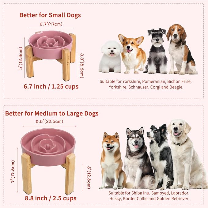 Elevated Slow Feeder Dog Bowl, 8.8" Ceramic Maze Dog Bowl with Stand | 3.2 Cups Slow Feeding Dog Dish for Fast Eaters, 7" Tall Anti-Slip Raised Slow Feeder for Medium to Large Breeds, Pink - Image 7