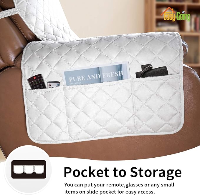 Easy-Going Reversible Couch Cover, Oversized Recliner, White/White | Machine Washable Slipcover For Dogs, Water Resistant Furniture Mat For Living Room, Non-Slip Sofa Cover, Pet Friendly - Image 3