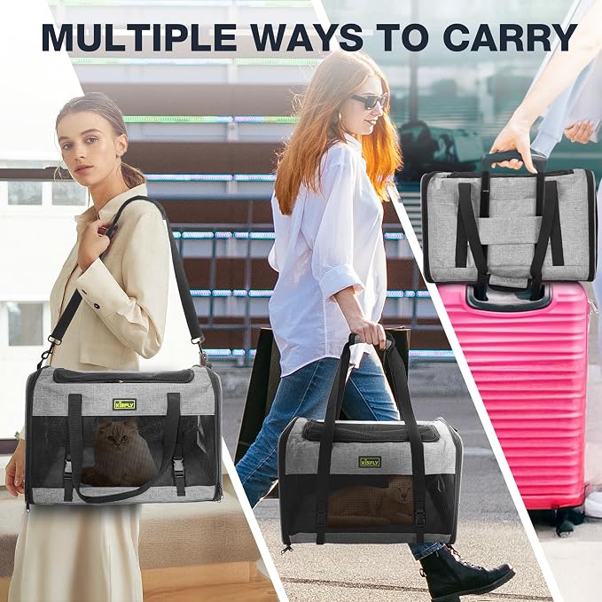 Pet Carrier 20"x13"x13", Foldable Soft Travel Bag for Cats & Dogs | Portable carrier with anti-scratch mesh and sturdy support. Fits two cats, small dogs and pets up to 25 lbs for travel. - Image 6