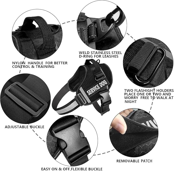 JSXD Dog Harness,No-Pull Service Dog Harness with Handle Adjustable Outdoor Pet Dog Vest 3M Reflective Nylon Material Vest for Breeds,Easy Control for Small Medium Large Dogs - Image 2