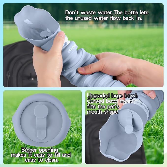 Dog Water Bottle Collapsible & Portable Squeeze, 9oz-17oz Water Dispenser & Folding Bowl,5 Levels Capacity in 1,Carabiner Clip,100% Food-Grade Silicone, Outdoor Walking,Hiking,Travel | Five adjustable capacities, leak-proof design, and BPA-free silicon... - Image 10