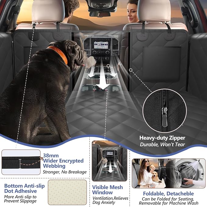 Dog Truck Seat Cover for Back Seat, Hard Bottom Pet Hammock, XL | for F150, RAM1500, Sierra, Tundra, Silverado Full-Size Crew Cab Trucks, Extender Space, Sturdy Oxford, Waterproof, Black - Image 6