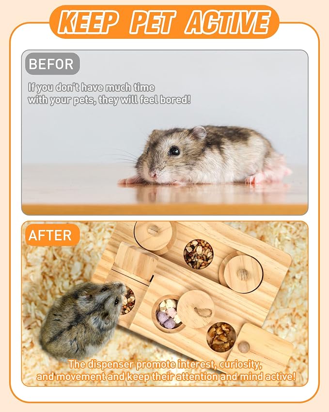 Guinea Pig Foraging Toys, 6 in 1 Hamsters Wooden Interactive Enrichment Toys, Treat Dispenser for Small Animal, for Rabbits, Bunny, Chinchillas, Rats and Gerbils - Image 6