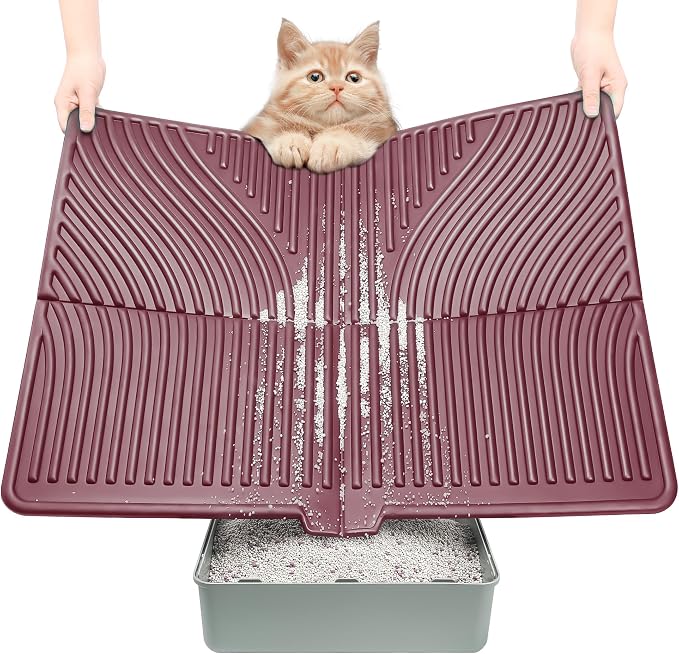 UPSKY Large Cat Litter Mat 31" x 24 Waterproof and Washable, Soft on Paws | Litter Catcher Pad, Cat Litter Trapping Mat, Scatter Control, Fits Most Litter Boxes, Use for Dogs & Cats, Red by UPSKY