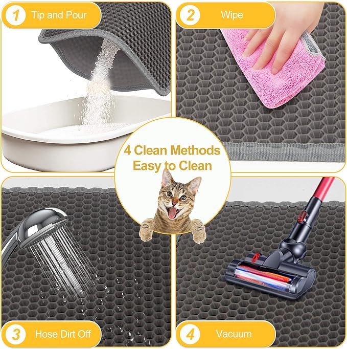 LeToo Cat Litter Mat Large 30 x 24 in No Phthalate Non-Slip Urineproof Grey | Premium EVA Sleeping Pad, Honeycomb Double Layer Design Kitty Scratcher, Litter Box Trapping Rug, Washable Vacuum Easy Clean - Image 3