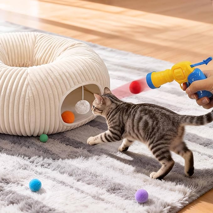Cat Tunnel Bed with 31 Pcs Interactive Cat Toys, Automatic Cat Toys for Indoor Cats Kittens, Cat Tube with Moving Ball, White - Image 4