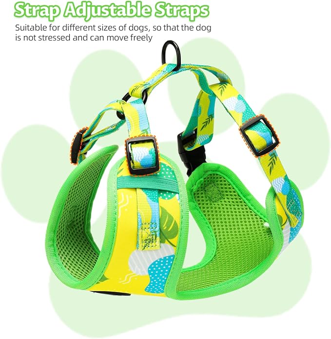 Small Dog Harness and Leash Set of 6, No Pull Soft Lightweight Mesh Puppy Harness， Adjustable Cute Floral Pattern Pet Harness for Small Medium Dogs (Green Leaf, XS) - Image 5