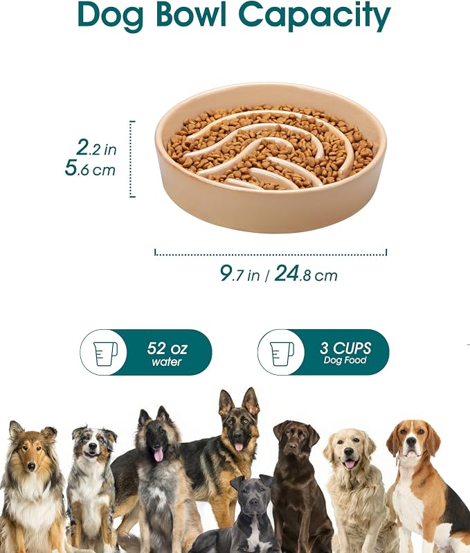 vancasso Slow Feeder Dog Bowl, 3 Cup Ceramic Slow Feeding Food Dish for Large Breed, Puzzle Dog Food Bowl for Fast Eater, Brown - Image 2