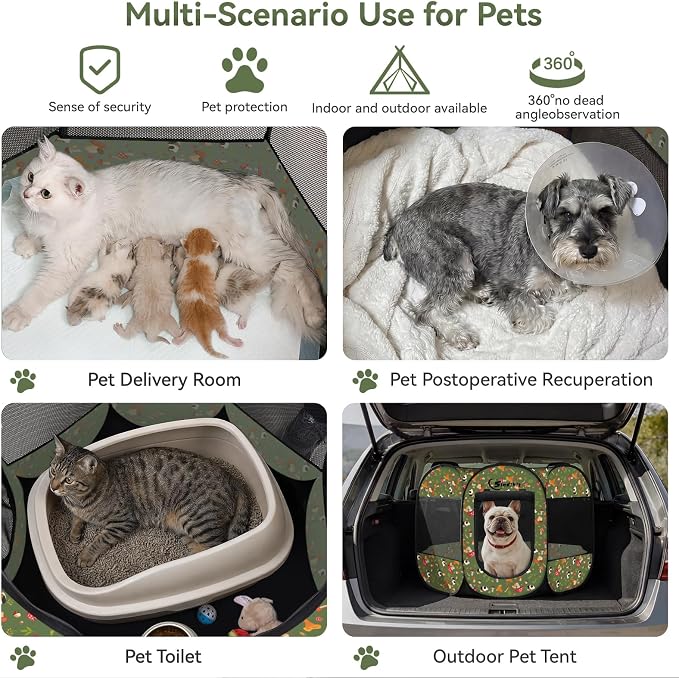 Siedihit Dog Playpen, Medium Dogs Tent Crates Cage Indoor/Outdoor | Portable Pop Up Dog Kennel Playpen with Carrying Case for Dogs/Cats/Rabbits(Cottagecore, Medium) - Image 4