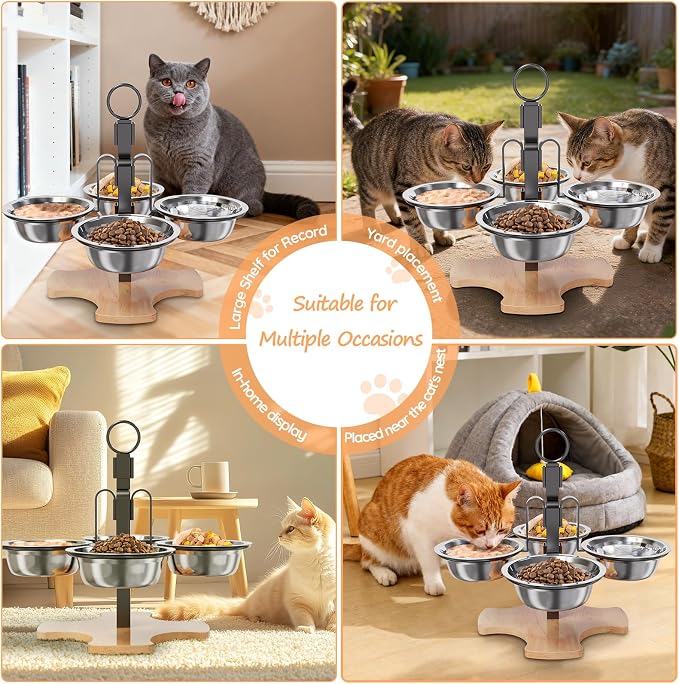 Adjustable Elevated Cat Bowls with Stand, Raised Food & Water Bowl Set | 3 Height Adjustable 4 Stainless Steel Bowls Pet Dishes for Indoor Cats Small Dogs, Non-Slip Feeding Station with Anti-Spill - Image 7