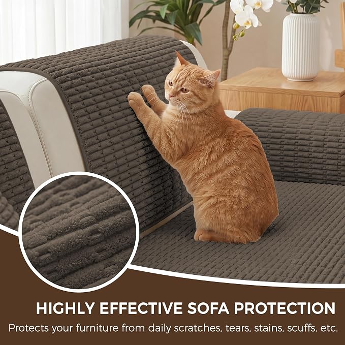 Foxdecor Couch Cover for Dogs Sofa Covers Non Slip Couch Pad Pet Friendly | Pet Couch Covers Washable Sofa Protector, Furniture Cover Couch Seat Protector for Living Room, Chocolate 32x53 Inch - Image 5