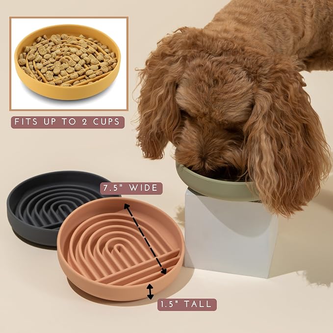 Should We Go? Slow Feeder Dog Bowls - Medium Size Silicone Slow Eating Dog Bowl for Puppies & Dogs with Suction Cup -Dishwasher-Safe, Lick Mat Design, Reduces Gulping,for All Breeds,7.5”x1.5”- Tan - Image 5