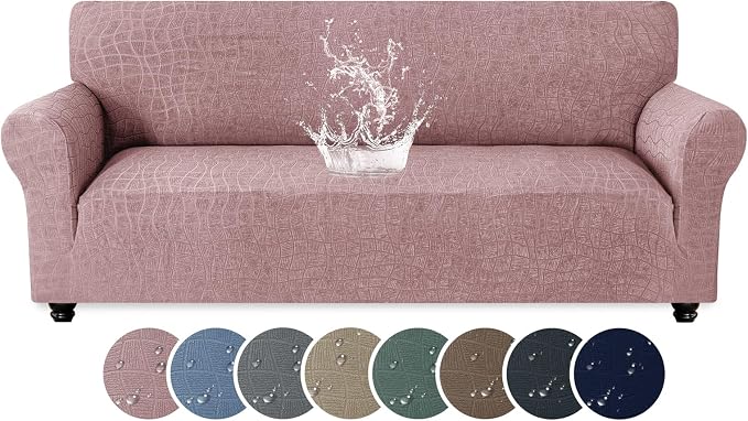 MAXIJIN Waterproof Couch Cover for 3 Cushion Couch, 1 Piece Stretch Sofa Covers Slipcovers with Non-Slip Elastic Bottom, Washable Furniture Protector for Dogs Pets (Large, Dusty Pink) by MAXIJIN