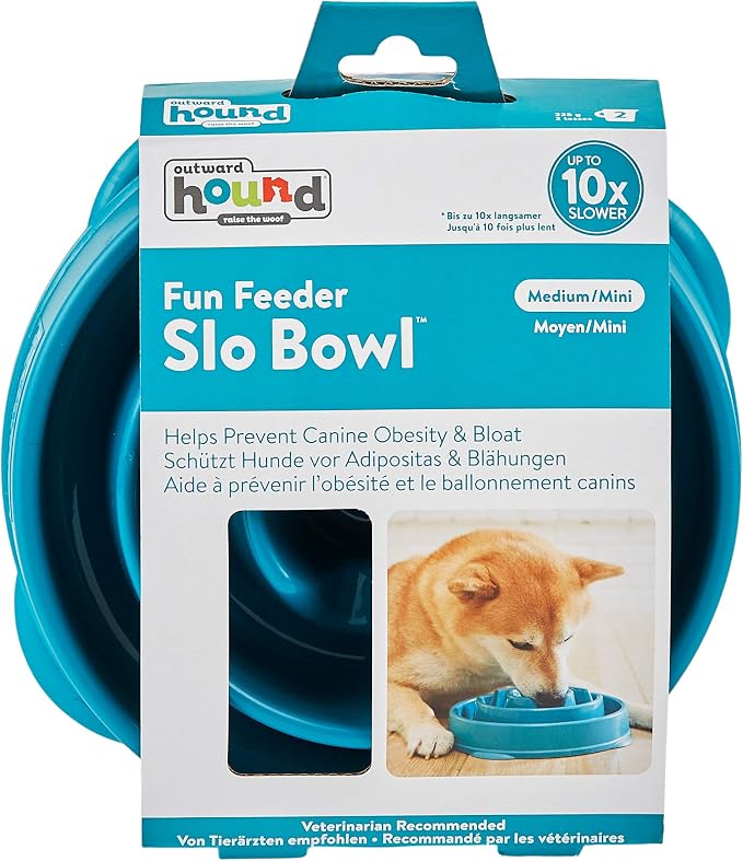 Outward Hound Fun Feeder Slo Bowl – Medium 2‑Cup Capacity,Slow Feeding,Small to Medium Dogs & Cats,Non-Slip,Turquoise,Drop Pattern,(Pack of 12) - Image 2