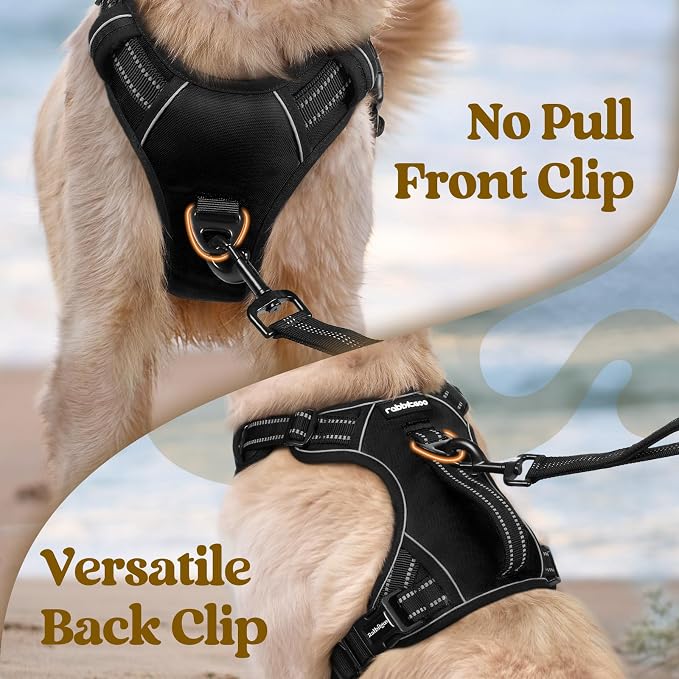 rabbitgoo Large Dog Harness, Easy Wear with 3 Buckles and Lift Handle | No Pull with Front Clip for Walking, Adjustable Soft Padded, Reflective, Easy Control, Black, Medium - Image 6